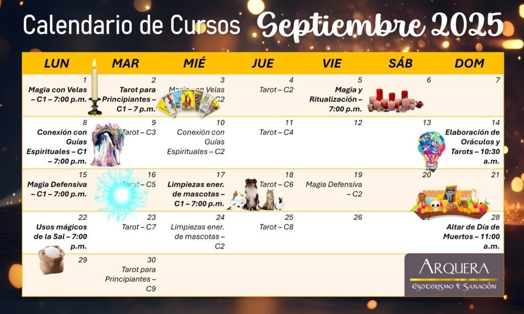 Calendario de Cursos de Magia y Oraculos de Septiembre Arquera EyS