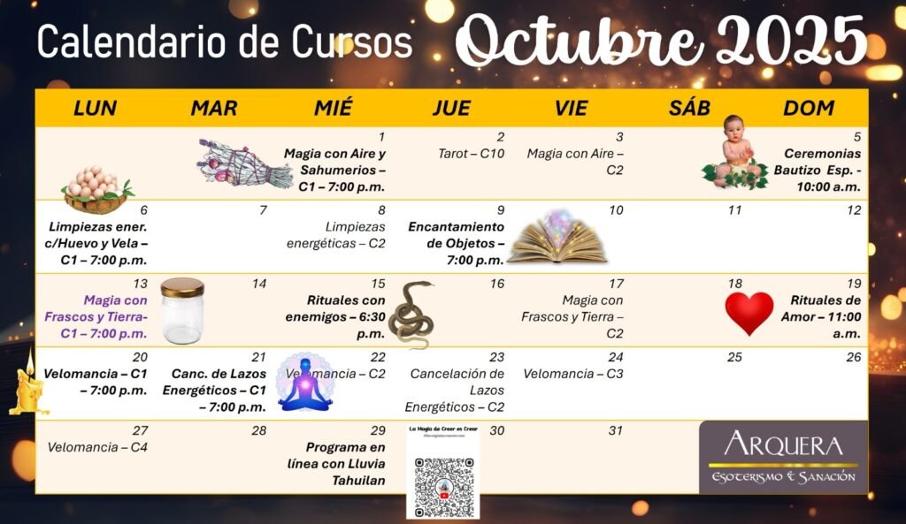 Calendario de Cursos de Magia y Oraculos de Octubre Arquera EyS
