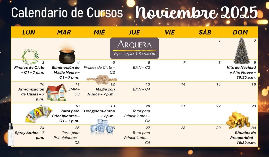 Calendario de Cursos de Magia y Oraculos de Noviembre Arquera EyS