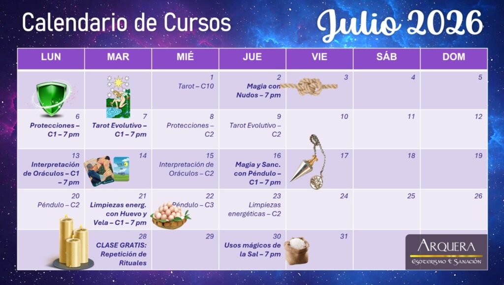 Calendario de Curso de Magia Arquera EyS Julio