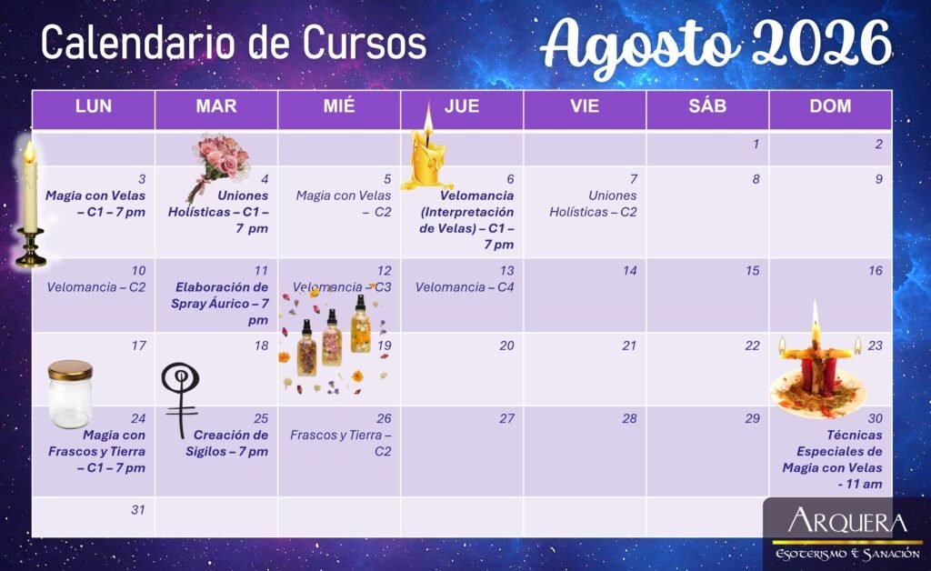 Calendario Arquera EyS Agosto 2026